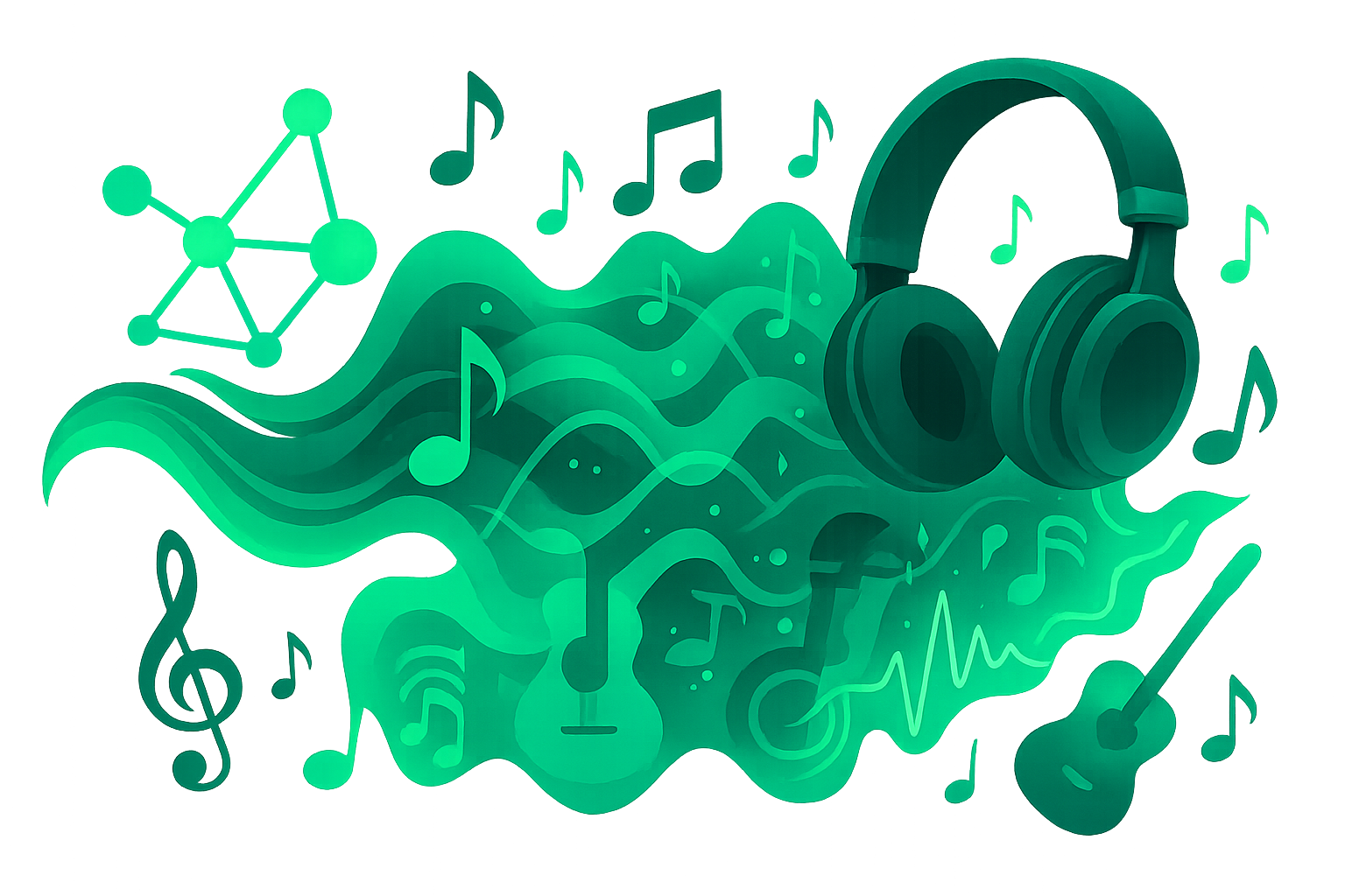 Génère une image sans background et qui reflète le contenu du texte suivant :
💚 Une expérience pensée pour vous
Explorez de nouveaux horizons musicaux grâce à des recommandations adaptées à vos goûts. Découvrez, partagez, vibrez — laissez votre musique s’exprimer sans limite, dans un espace totalement à votre image.
